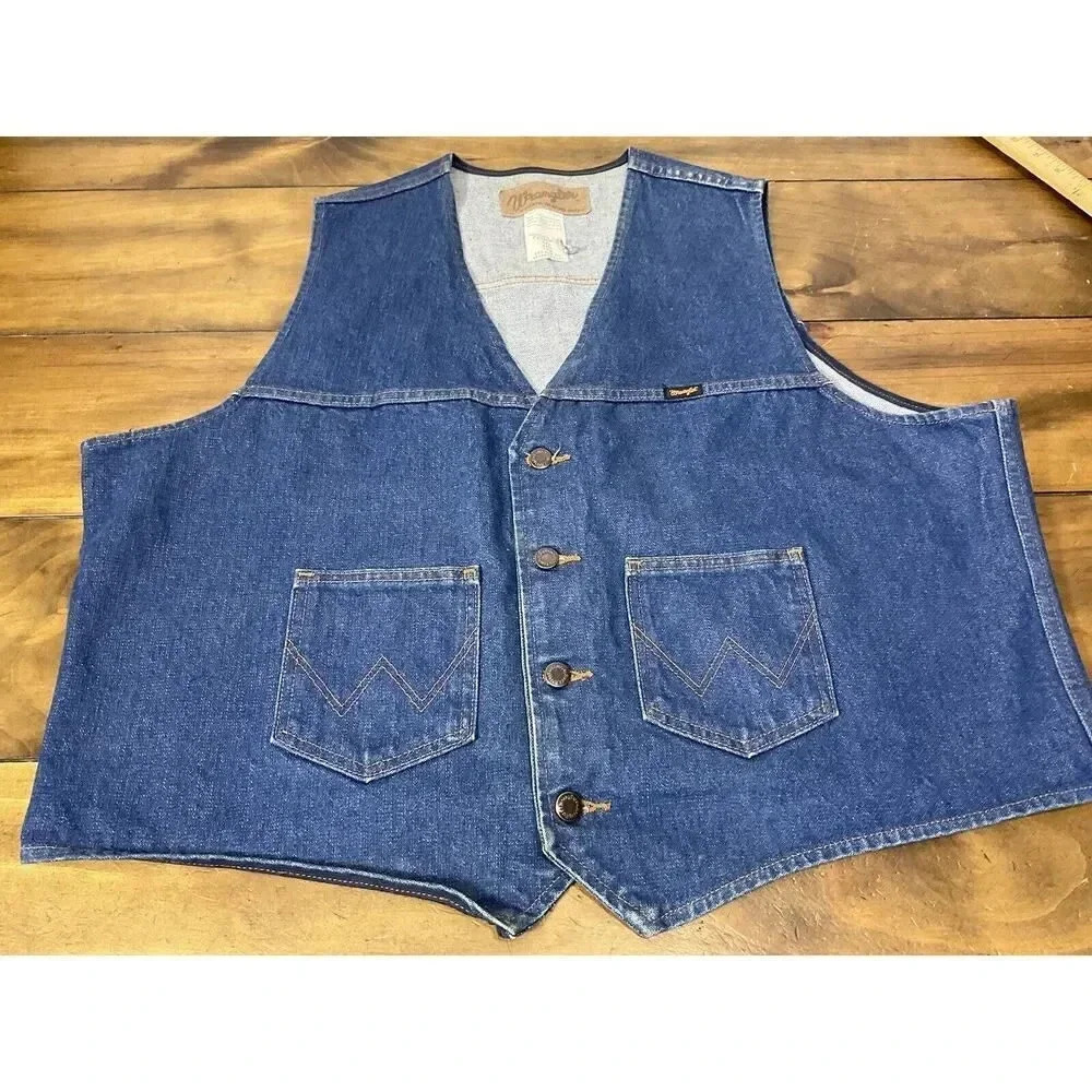 Vintage Wrangler Western Unlined Cowboy Ranch Denim Vest Size 2XL